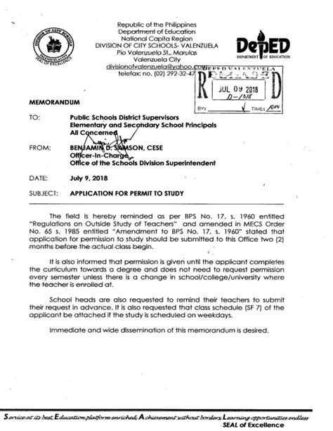 DepEd Application for Permit to Study - TeacherPH