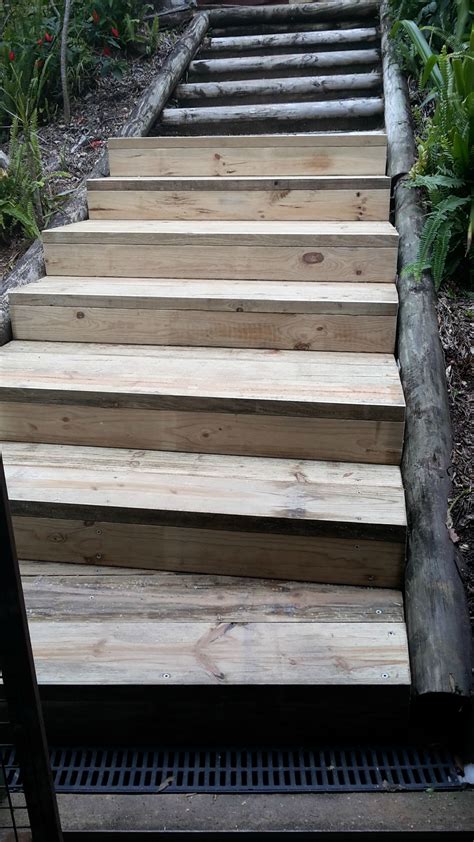 Building wooden steps with treated pine sleepers