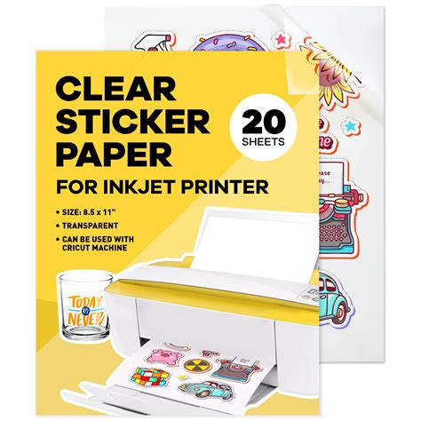 90% Clear Sticker Paper for Inkjet Printer (20 Sheets, Clear Sticker Paper