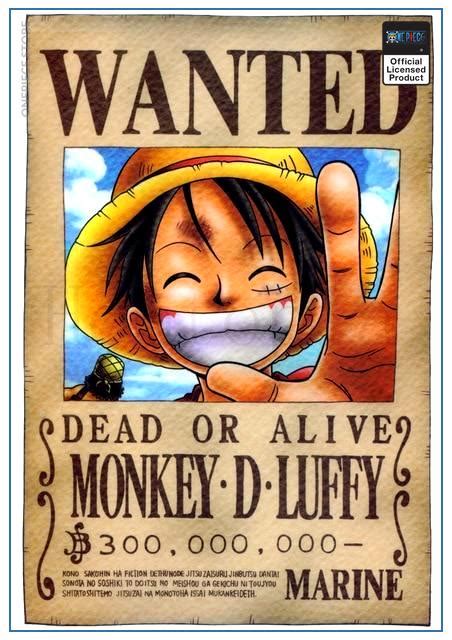 One Piece anime Wanted Poster - Monkey D. Luffy Bounty official merch ...