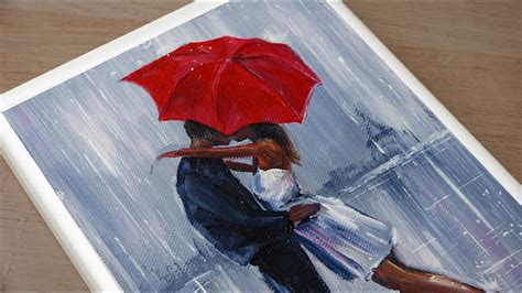 Daily challenge #42 | Acrylic painting | Couple in love in the rain ...