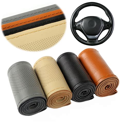 Dewtreetali 38cm Car Steering Wheel Covers Genuine Leather Car Steering ...