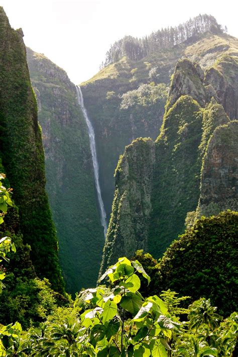 Vaipo waterfall is located on the island of Nuku Hiva in the Marquesas ...