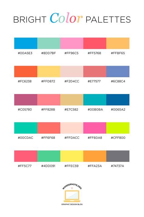 Color Palettes for Web, Digital, Blog & Graphic Design with Hexadecimal Codes - Wondernote