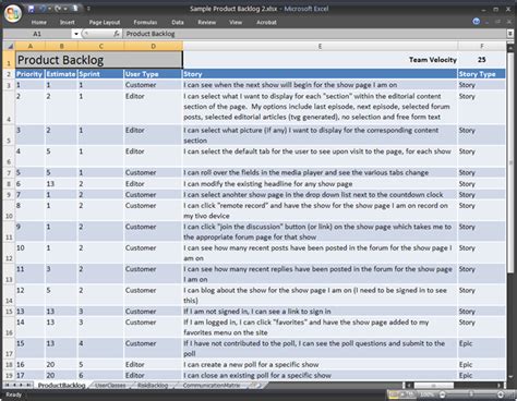 Scrum Backlog Template