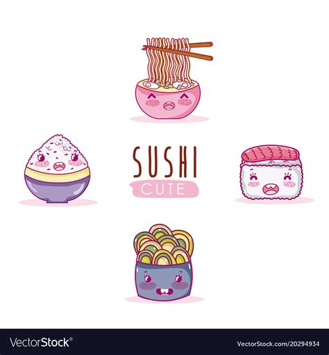 Cute japanese food kawaii cartoon Royalty Free Vector Image