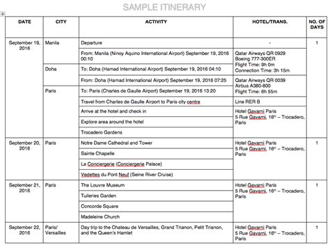 Travel Itinerary Template For Visa Application - Cards Design Templates