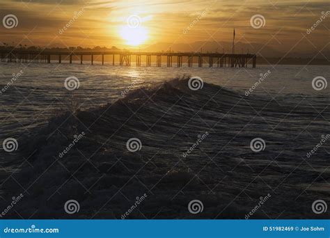 Ocean Waves at Sunrise with Ventura Pier, Ventura, California, USA ...