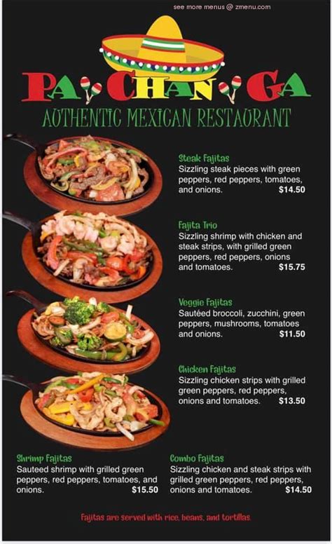 Menu at Pachanga Mexican Restaurant, Beecher