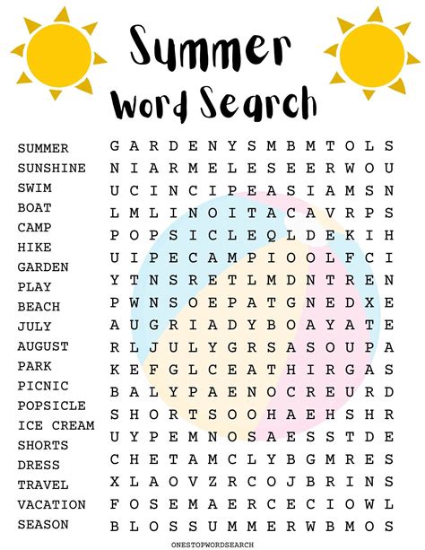 Summer Word Search Puzzle With Answer Sheet Seasonal Games Seasonal ...