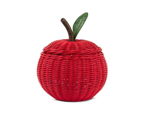 Hand Woven Apple Rattan Storage Basket with Lid Decorative Bin Home Decor Shelf Organizer Cute ...