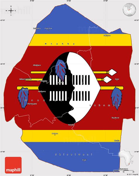 Flag Simple Map of Swaziland