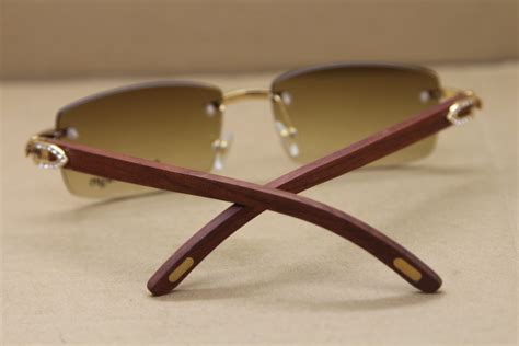 Cartier Big diamond 8200757 Sun glasses Rimless Decor Wood frame Men ...