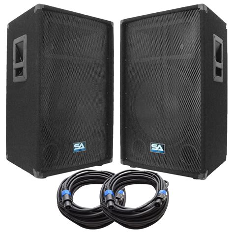 Seismic Audio Pair of 15" PA/DJ Loudspeakers and 50' Speaker Cables ...