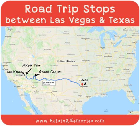 the road trip stops between las vegas and texas with an image of a map ...