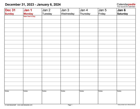 Weekly Calendars 2024 for PDF - 12 free printable templates