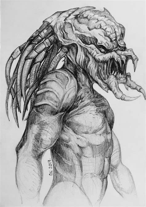 Predator unmasked. Pencil drawing by Ali Shale 2017. | Alien vs predator, Predator alien art ...