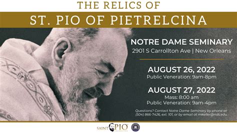 St. Padre Pio Relics to Visit NDS – Notre Dame Seminary