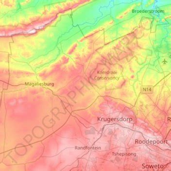 Mogale City Local Municipality topographic map, elevation, terrain