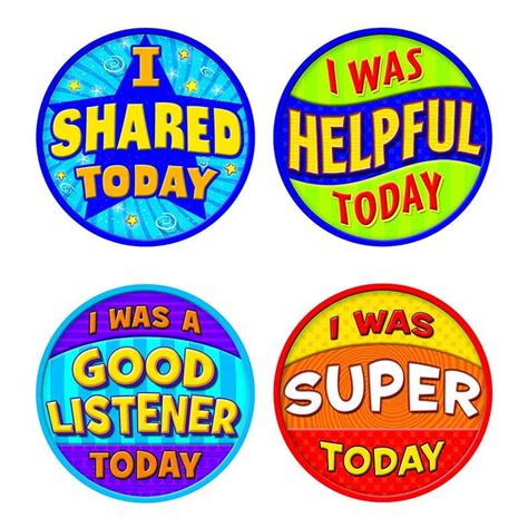 four round stickers with different sayings on them