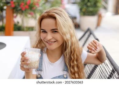 White Blonde Woman Holding Glass Coffee Stock Photo 2027633363 | Shutterstock