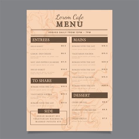 Marble restaurant menu template | Free Vector