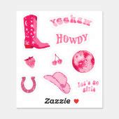 Cute Trendy Girly Pink Cowgirl 70s Aesthetic Set Sticker | Zazzle