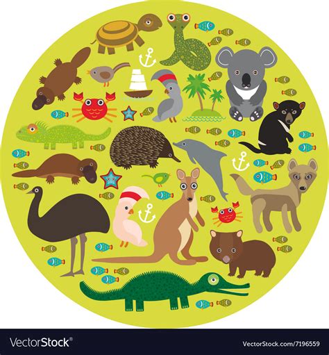 Animals australia echidna platypus ostrich emu Vector Image