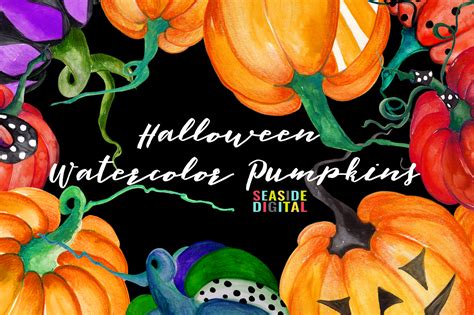 Halloween Watercolor Pumpkins By Seaside Digital | TheHungryJPEG