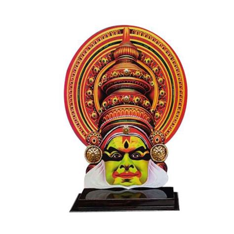 Mannar Craft Store | Printed Kathakali Face On Stand - Wooden Table Decor - Model 2 - 10 inch