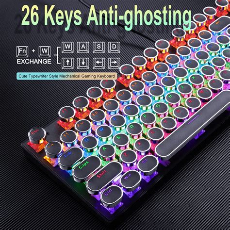 Typewriter Style Mechanical Gaming Keyboard, Black Retro Punk Gaming ...