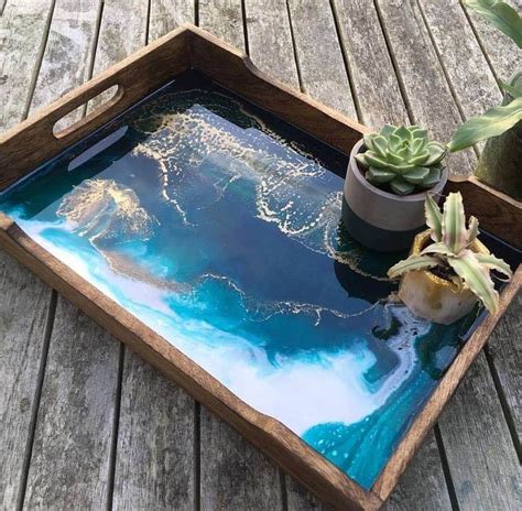 Ocean resin beach scene wooden serving tray and lazy susan / | Etsy in ...