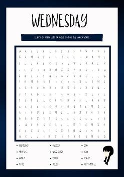 Wednesday Word Search Quiz Game. Addam's Family TV Show Activity Sheet & Answers