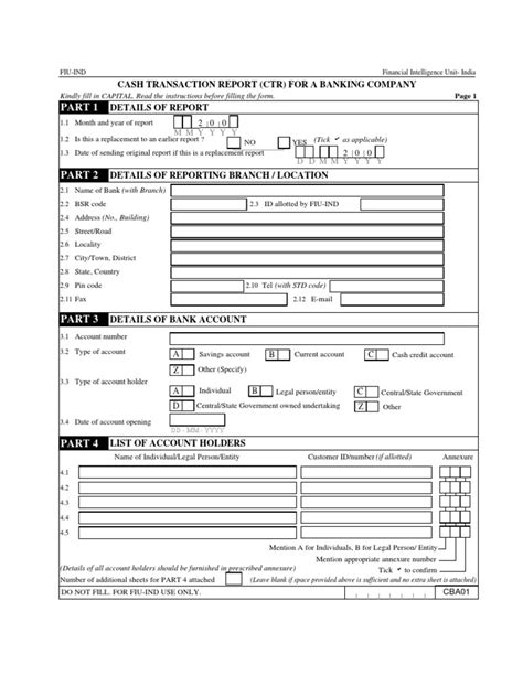 Cash Transaction Report (Ctr) For A Banking Company: MM Yyyy | Debits ...