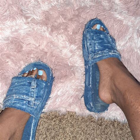 Distressed denim slides | Etsy