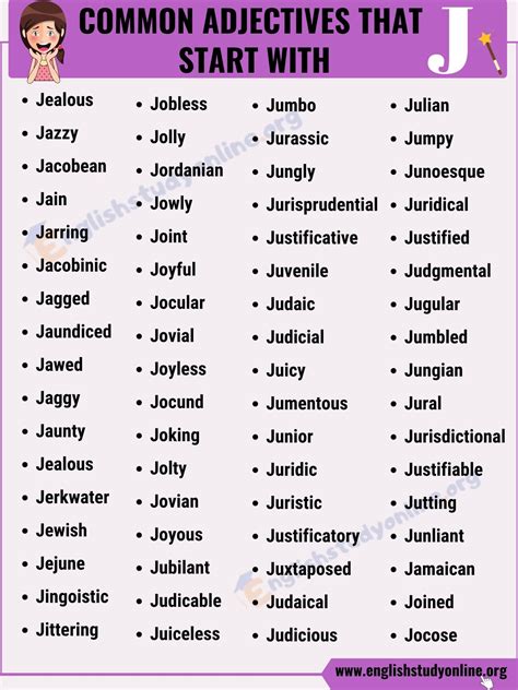 Top 70 Popular Adjectives That Start with J with ESL Infographic - English Study Online Learn ...