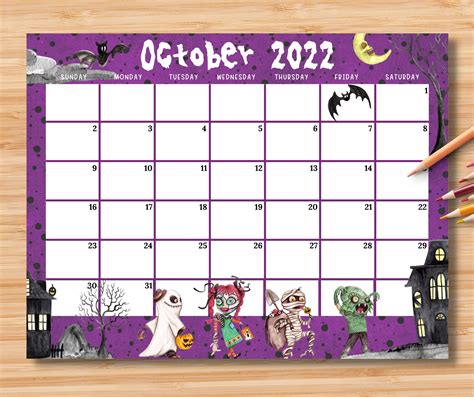 EDITABLE October 2024 Calendar, Spooky Halloween Night Party, Printable Fillable Halloween ...