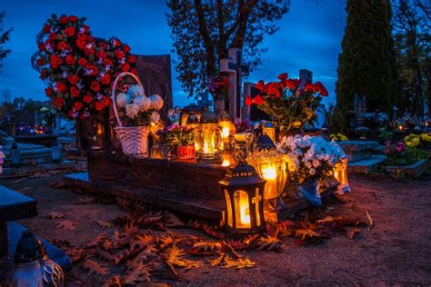 Graves on Catholic Cemetery. All Saints Day Stock Image - Image of catholic, blue: 102789495