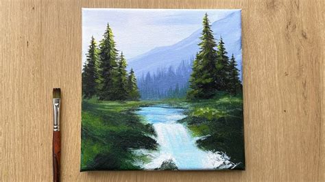 Acrylic Painting for Beginners | Forest Trees Mountain Landscape ...