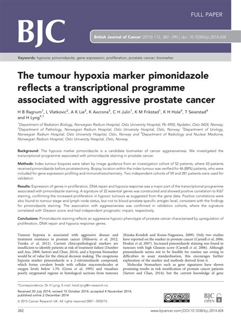 (PDF) The tumour hypoxia marker pimonidazole reflects a transcriptional ...