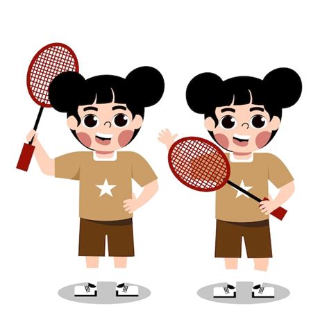 Premium Vector | Cute kids playing badminton cartoon character illustration