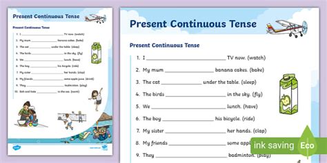 Present Continuous Tense Worksheet KSSR - Twinkl