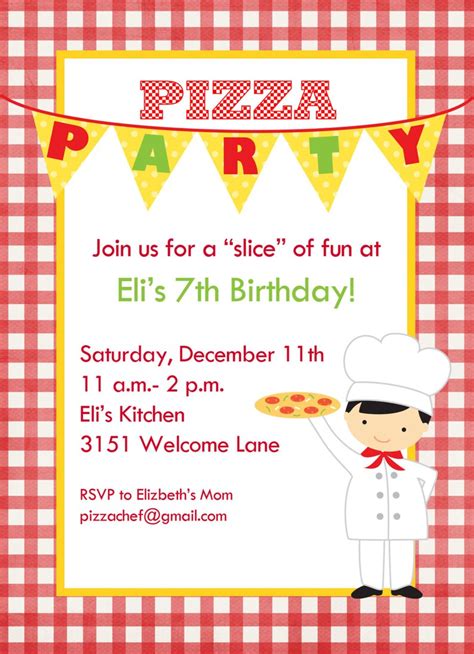 Pizza Party Invitation, Printable Invitation, Kids Birthday Invitation ...