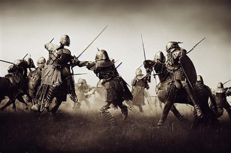 Premium Photo | Epic medieval battle with warriors men fighting on ...