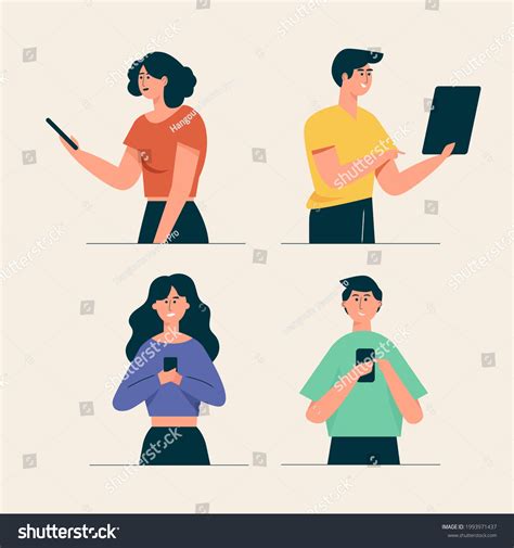 People Cartoon Characters Use Technology Collection Stock Vector ...