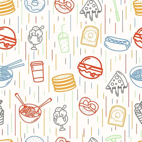 Premium Vector | Colorful seamless pattern line art for food and drink.