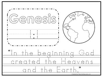 Genesis 1:1 Bible Verse Tracing Worksheet. Preschool-KDG. Bible Curriculum.