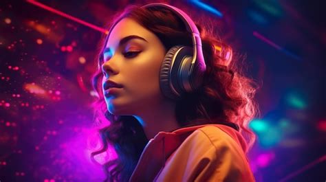 Premium AI Image | young girl with silent headphone disco head