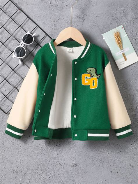 Toddler Boys Letter Pattern Teddy Lined Striped Trim Varsity Jacket | Toddler boy outfits, Girls ...