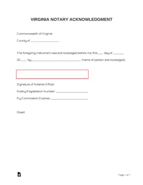 Free Virginia Notary Acknowledgment Form - PDF | Word – eForms